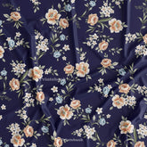 Royal Navy Blue With Pink Floral Digital Printed Fabric Store Online